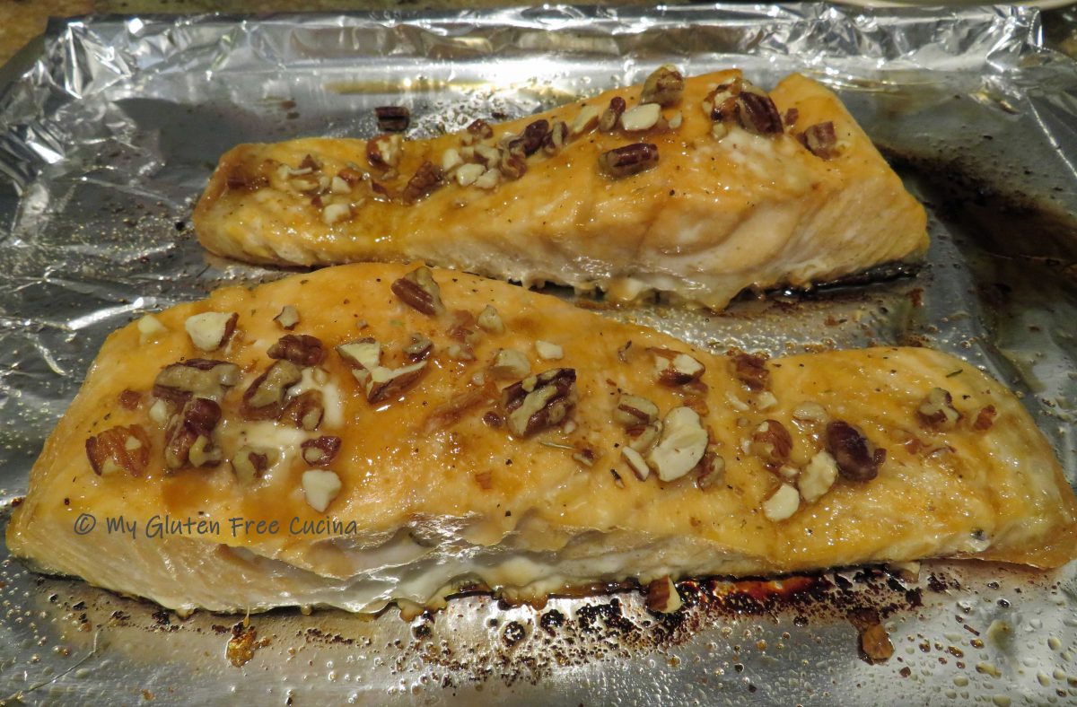 Oven Baked Salmon with Almonds and Pecans