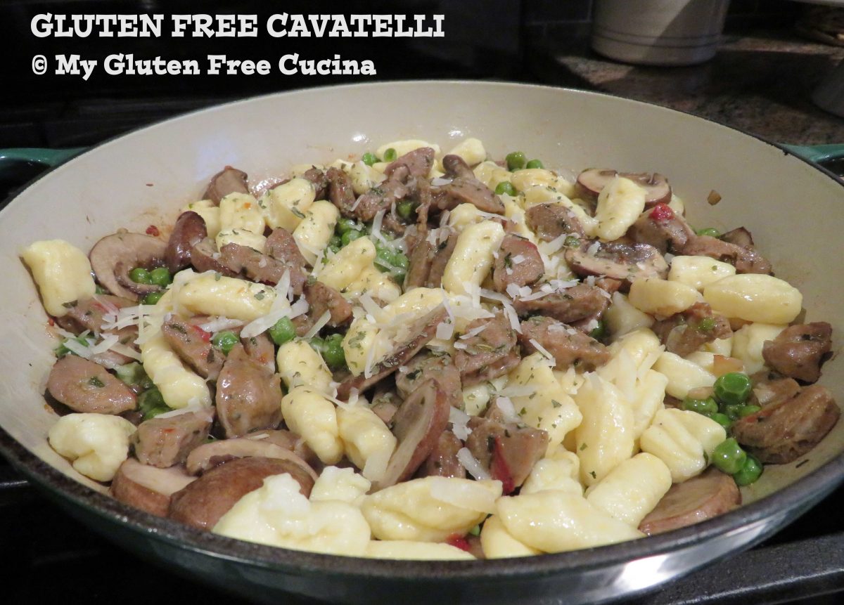 Gluten Free Cavatelli with Sausage, Mushrooms and Peas